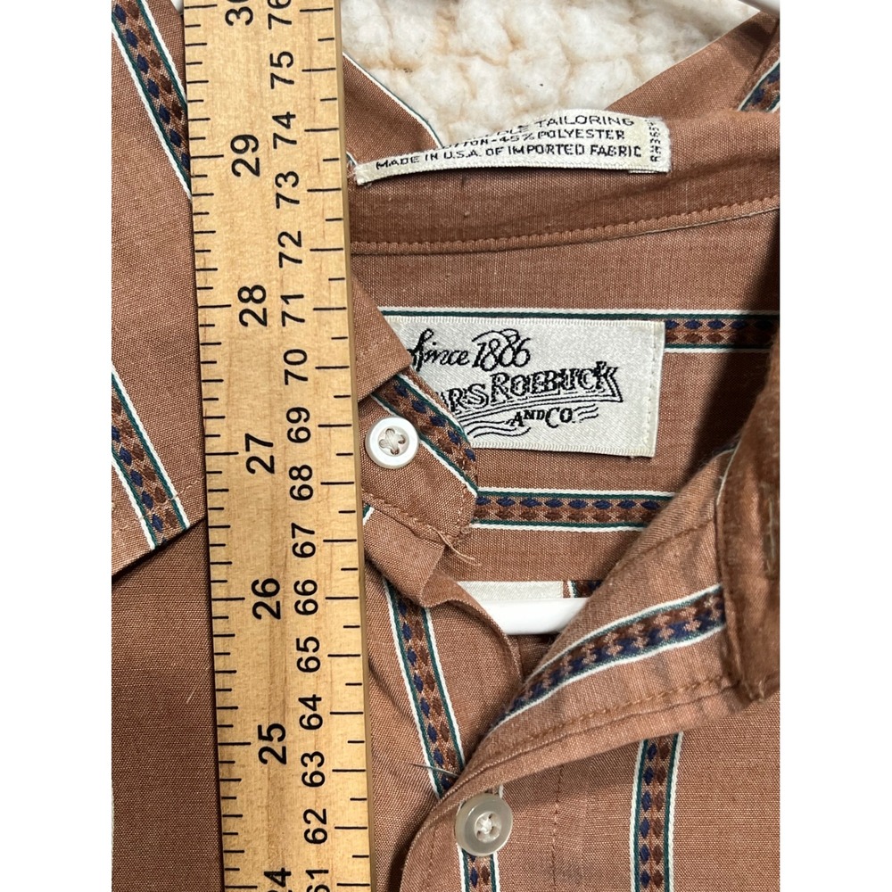 Vintage 80s Sears Roebuck Brown Striped Button Down Shirt Mens 16.5 34/35 USA - Picture 6 of 6